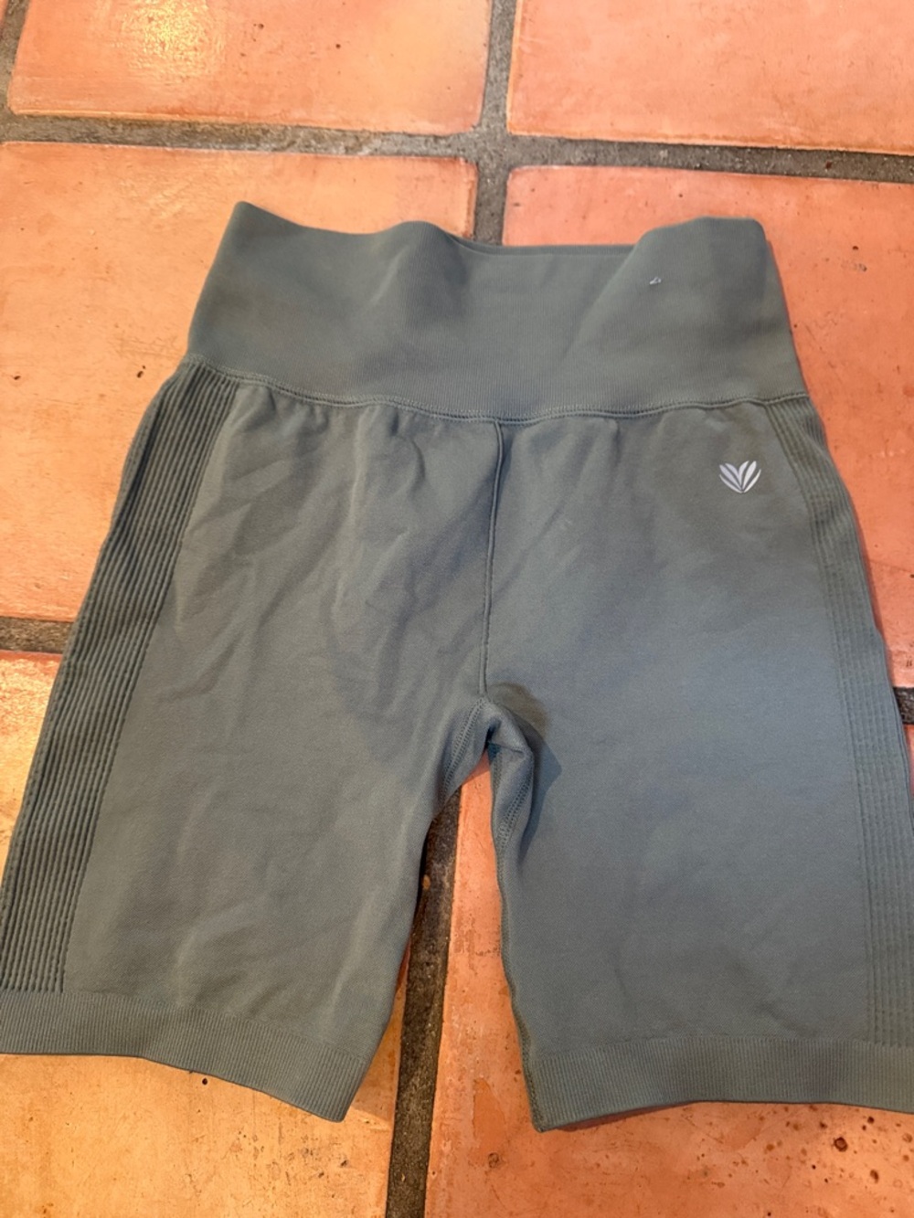 Forever 21 Ribbed High-Waist Bike Shorts — Sage Green
